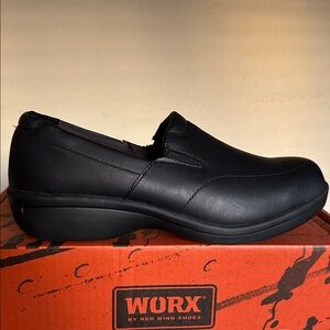 Worx Womens Black Leather Slip On Work Comfort Slip Resistant Shoes Sz 10 M‎